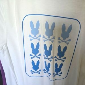 White Shirt with Blue Bunny Print